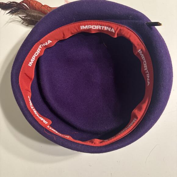 Vintage Importina Purple Wool Felt Hat With Red Feather - Picture 5 of 6